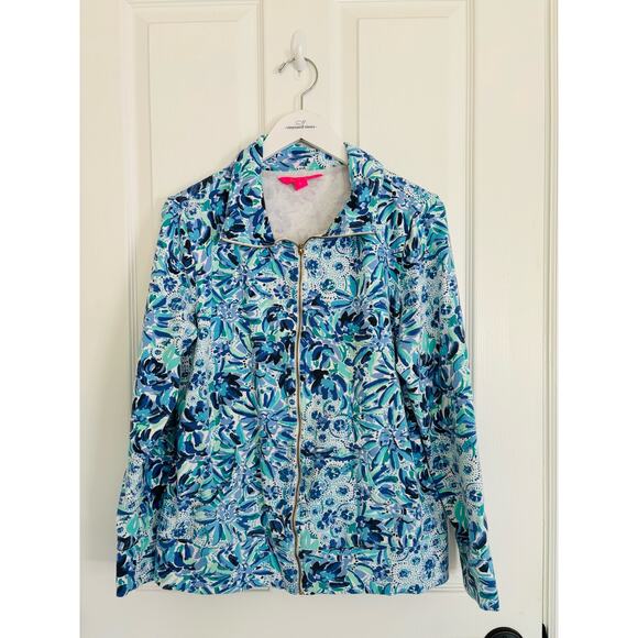 Lilly Pulitzer Tops - Lilly Pulitzer Leona Zip Up Iris Blue Large Washwear